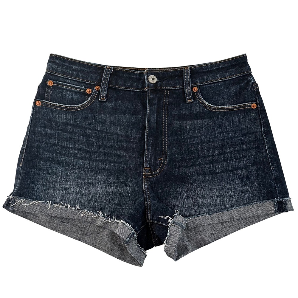 Abercrombie & Fitch High Rise Denim Shorts Dark Wash Raw Hem Size 28 / 6